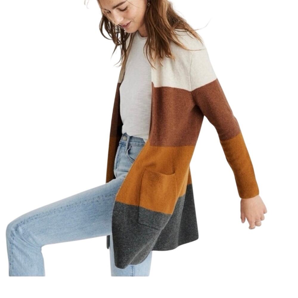 Madewell Kent Colorblock Stripe Wool Blend Long Cardigan NWT sz Extra Small